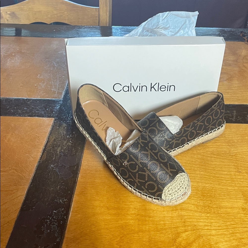 Calvin Klein Black and Tan Espadrille Shoes